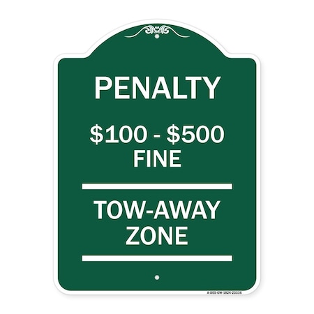 Signmission Penalty $100 $500 Fine Tow Away Zone Virginia Handicap Supplementary, Green & White, GW-1824-23336 A-DES-GW-1824-23336
